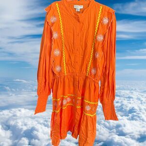 Never Fully Dressed Dress Women's Size 8 Orange Mini NEW Embroidered